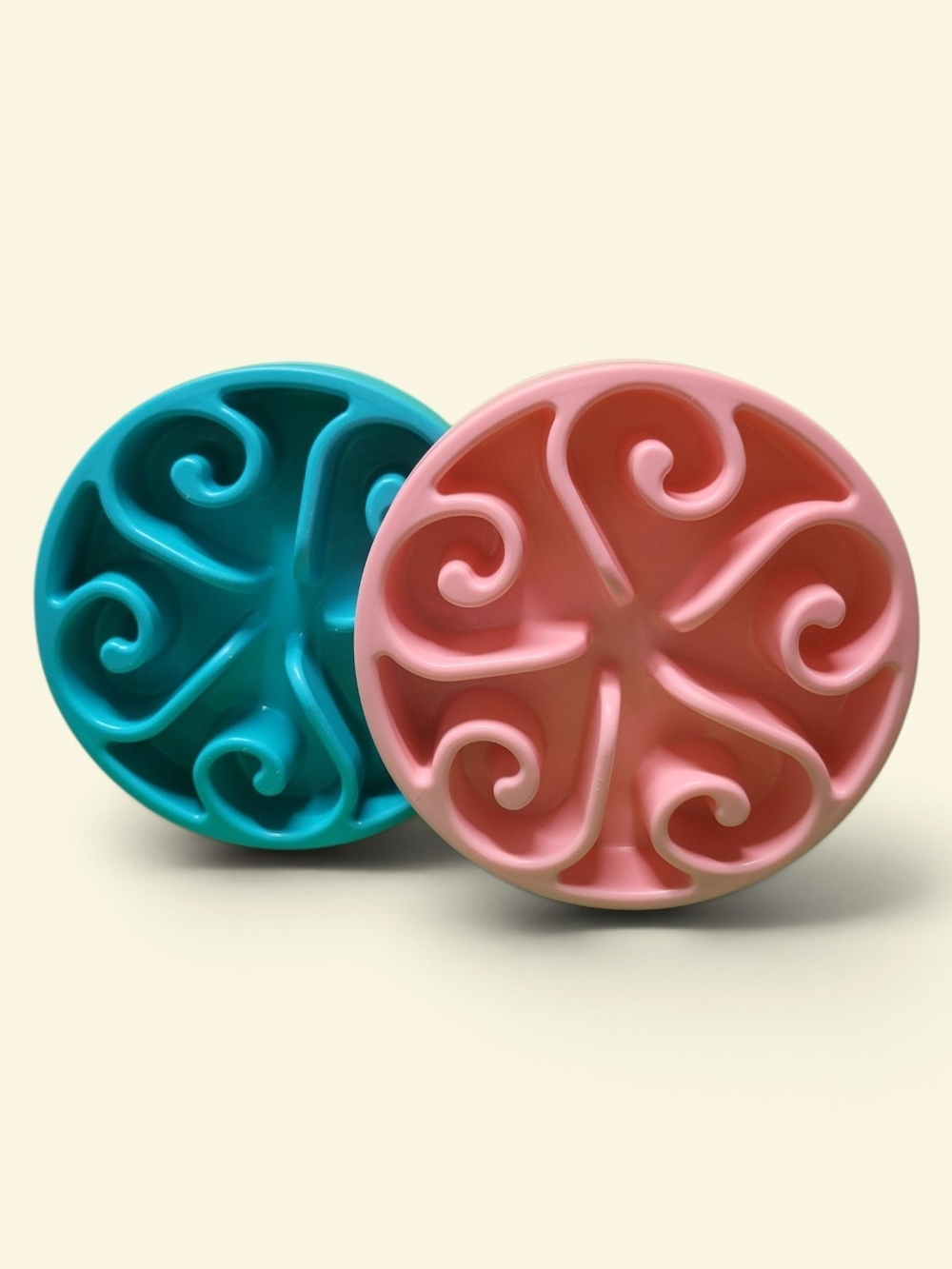 Slow-Feed Pet Bowl Set in Pink and Teal